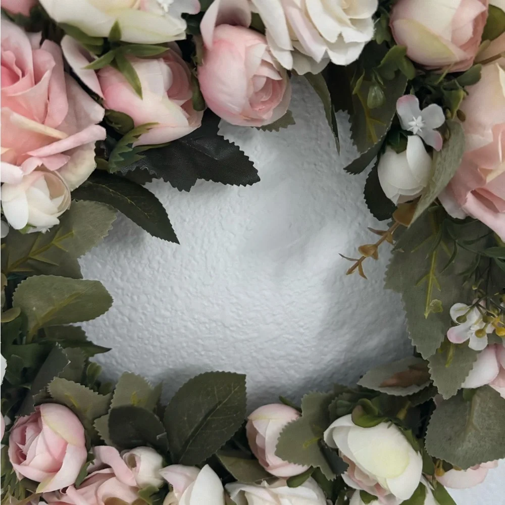 English Garden Cottage Wreath Farmhouse Roses Small Adorable Pink Wt Final Sale